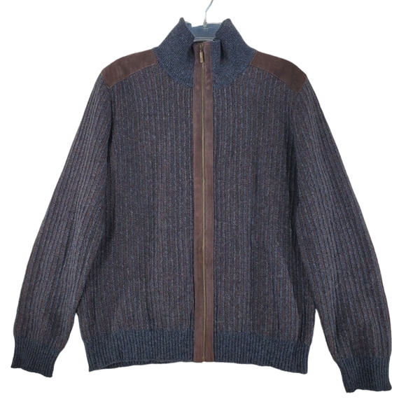 Moncler Other - Vtg Moncler Sweater Men L Brown Gray Wool Blend Full Zip Suede Detail. Italy